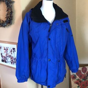 VTG 90s OBERMEYER sz Large SkiWear Snow Hooded Parkas Vivid Blue Fleece Classic